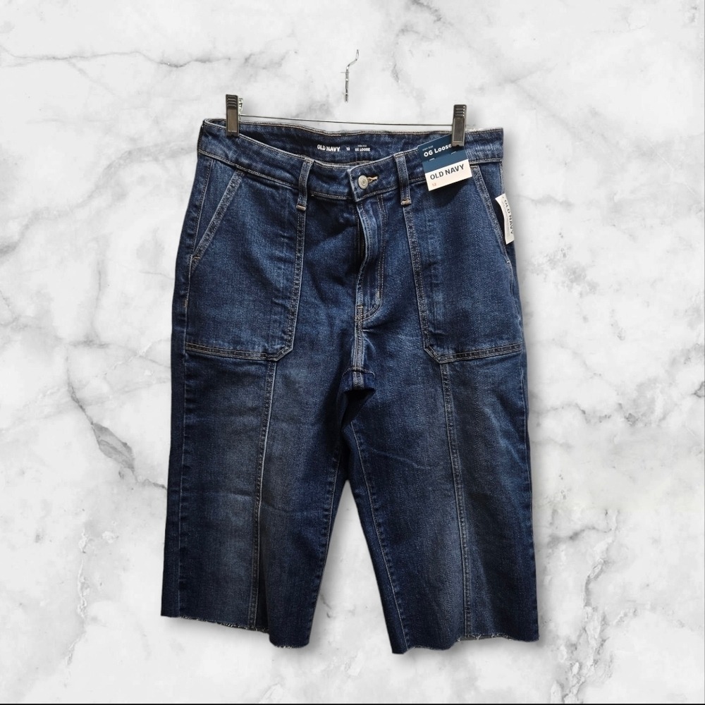Old Navy OG Loose Fit Jeans Women's Size 12 High Rise Raw Hem Denim Cropped‎
